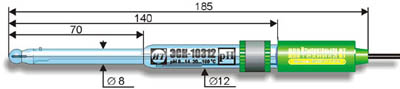 ЭСК-10312 pH-электрод комбинированный стеклянный полумикро (0..14 pH, 20..100°С, L=185 мм, d=8 мм)
